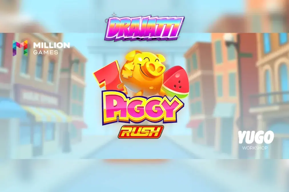 Tampilan antarmuka seluler slot Piggy Rush dengan grafis kartun yang cerah